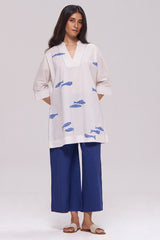 Off-White and Blue Cotton Co-ord Set