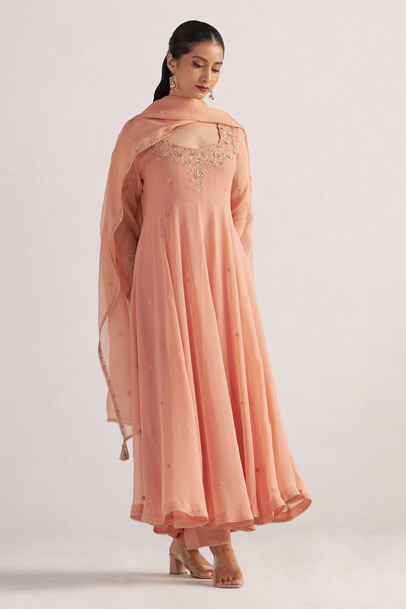 Peach Georgette Anarkali Kurta Set