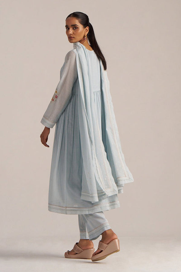 Chalk Blue Mul Chanderi Embroidered Kurta Set