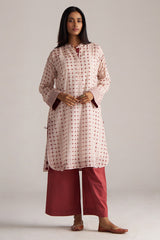 Rosewood and Cream Mul-Chanderi Co-ord Set