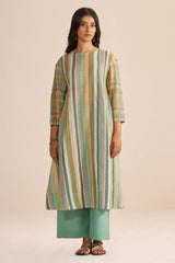 Shades of Teal and Green Stripe Cotton-Linen Co-ord Set