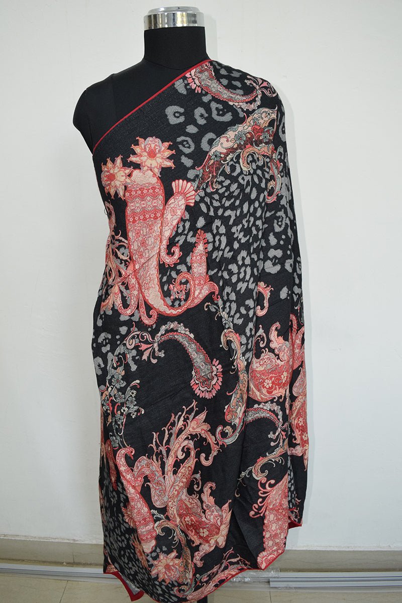Black Pashmina Woven Jacquard Shawl