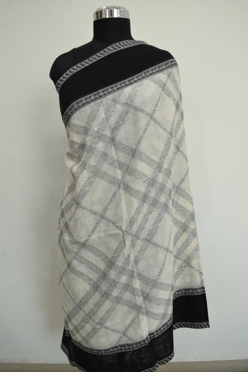 White and Black Pashmina Woven Jacquard Shawl
