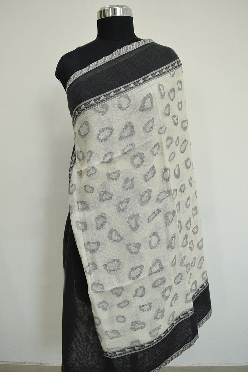 White and Black Pashmina Woven Jacquard Shawl