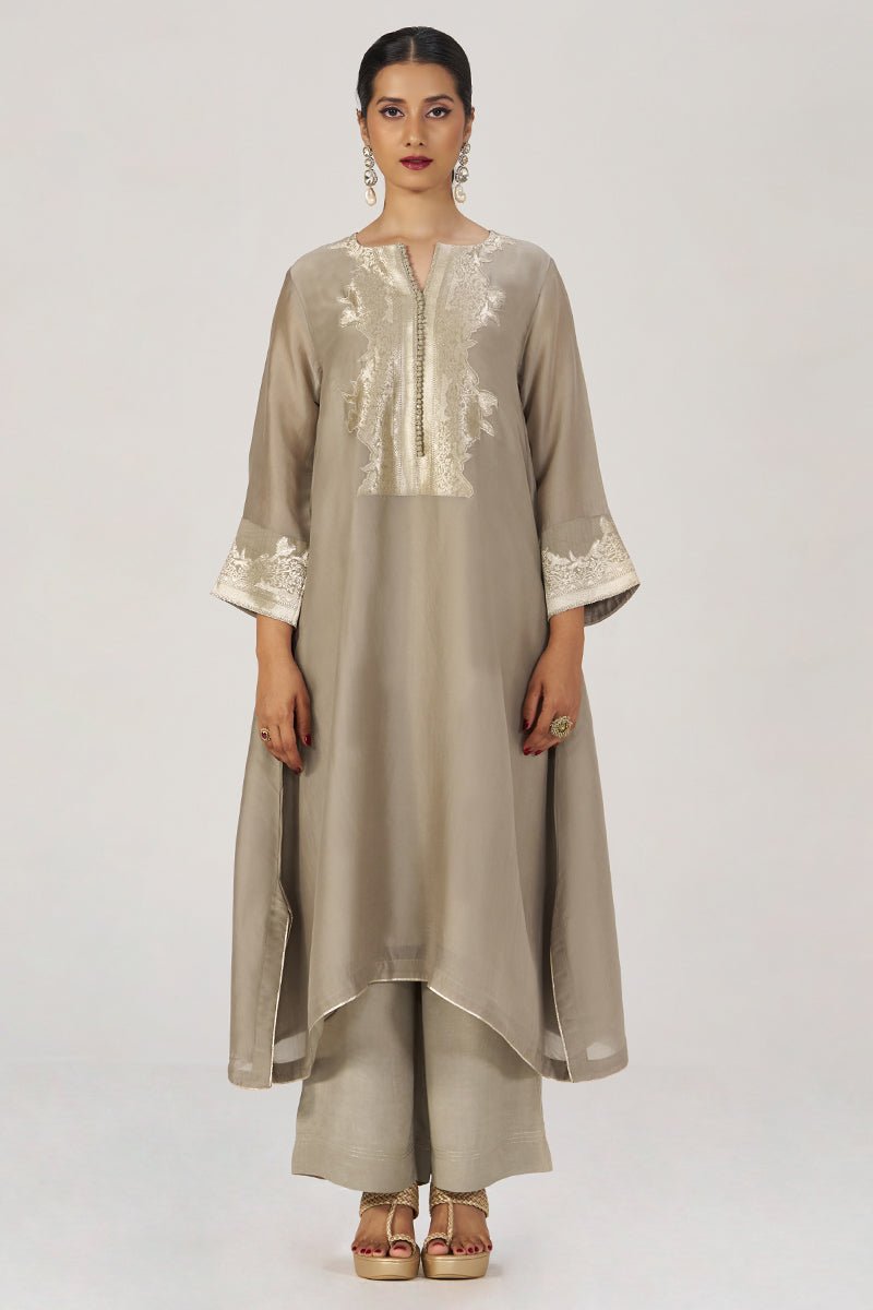 Greige Silk Festive Co-ord Set - Ganga Fashions