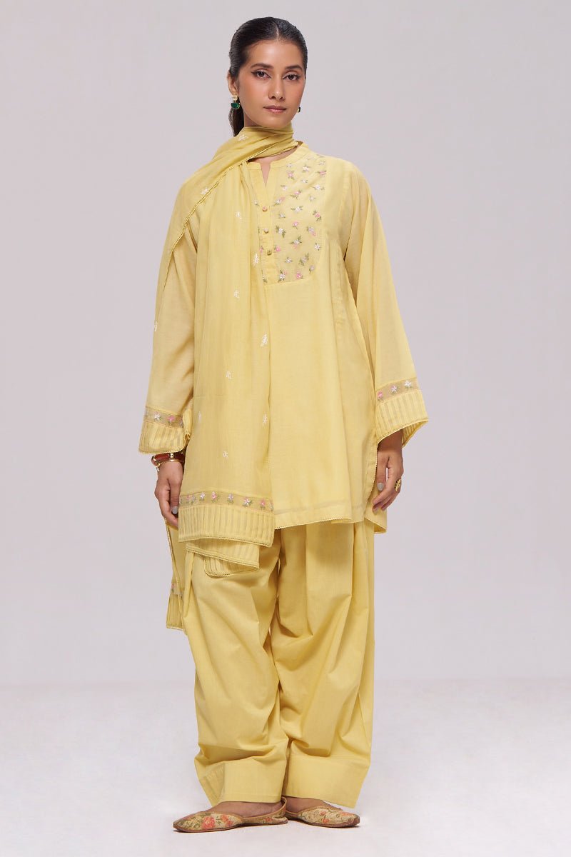 Yellow Mul-Chanderi Kurta Set - Ganga Fashions