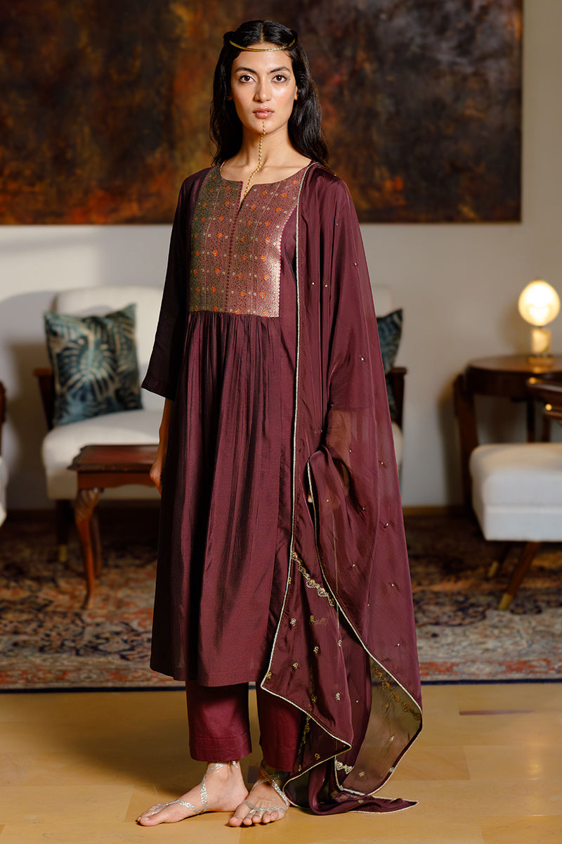 Plum Silk Festive Kurta Set