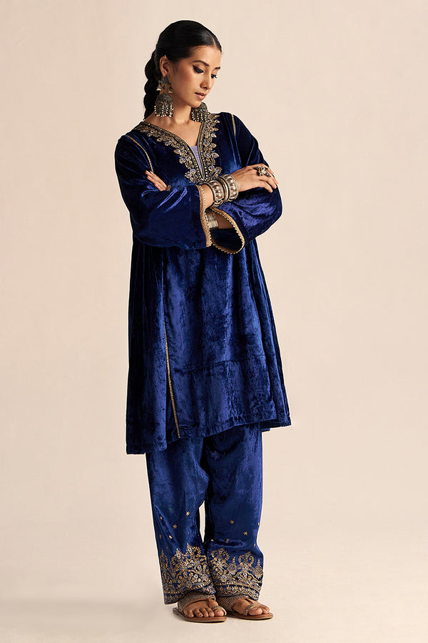 Monaco-Blue Velvet Festive Co-ord Set