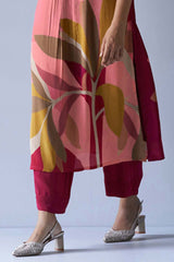 Maroon and Peach Crepe Silk Printed Co-ord Set