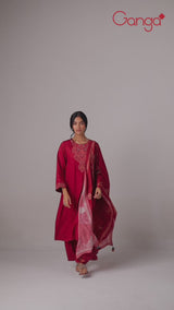 Garnet Red Pashmina Kurta Set