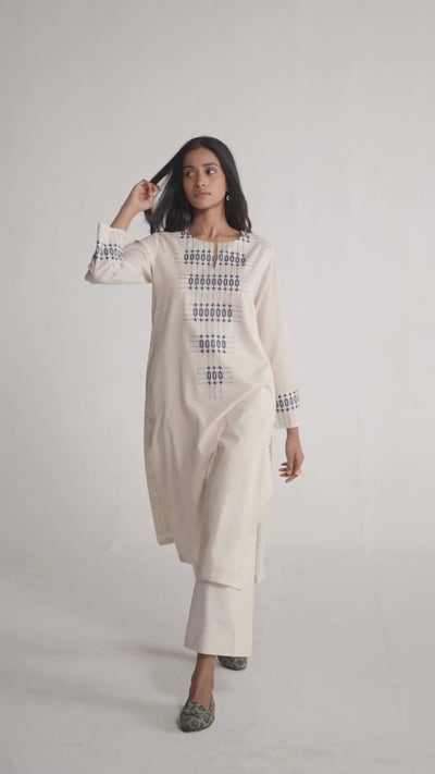 Beige & Blue Mul Mul Print Co-Ord Set
