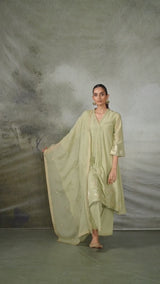 Pistachio Woven Mul Cotton Festive Kurta Set