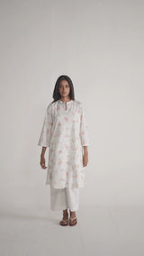 White Print and Embroidered Cotton Co-ord Set