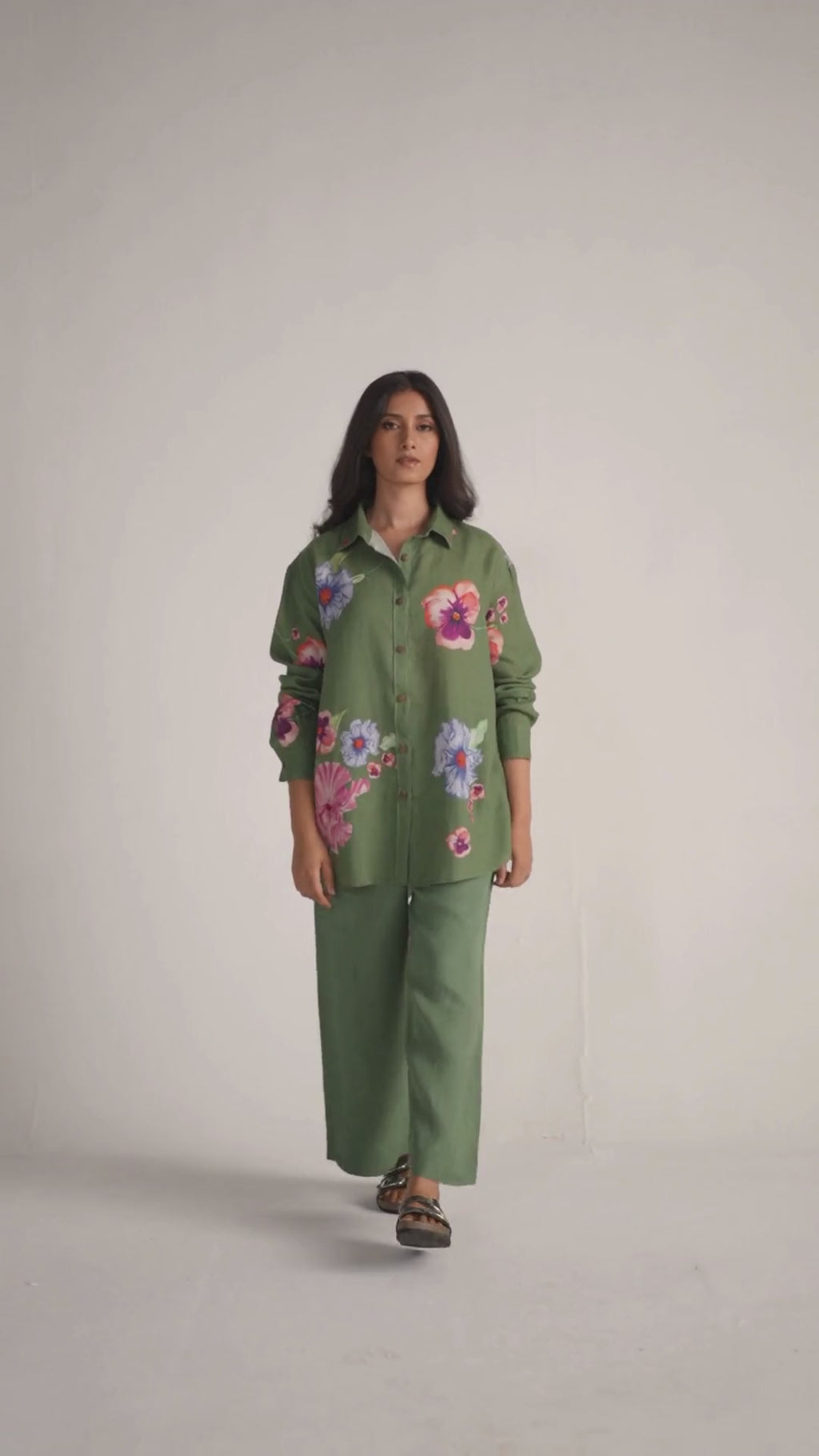 Green Pure Linen Co-ord Set