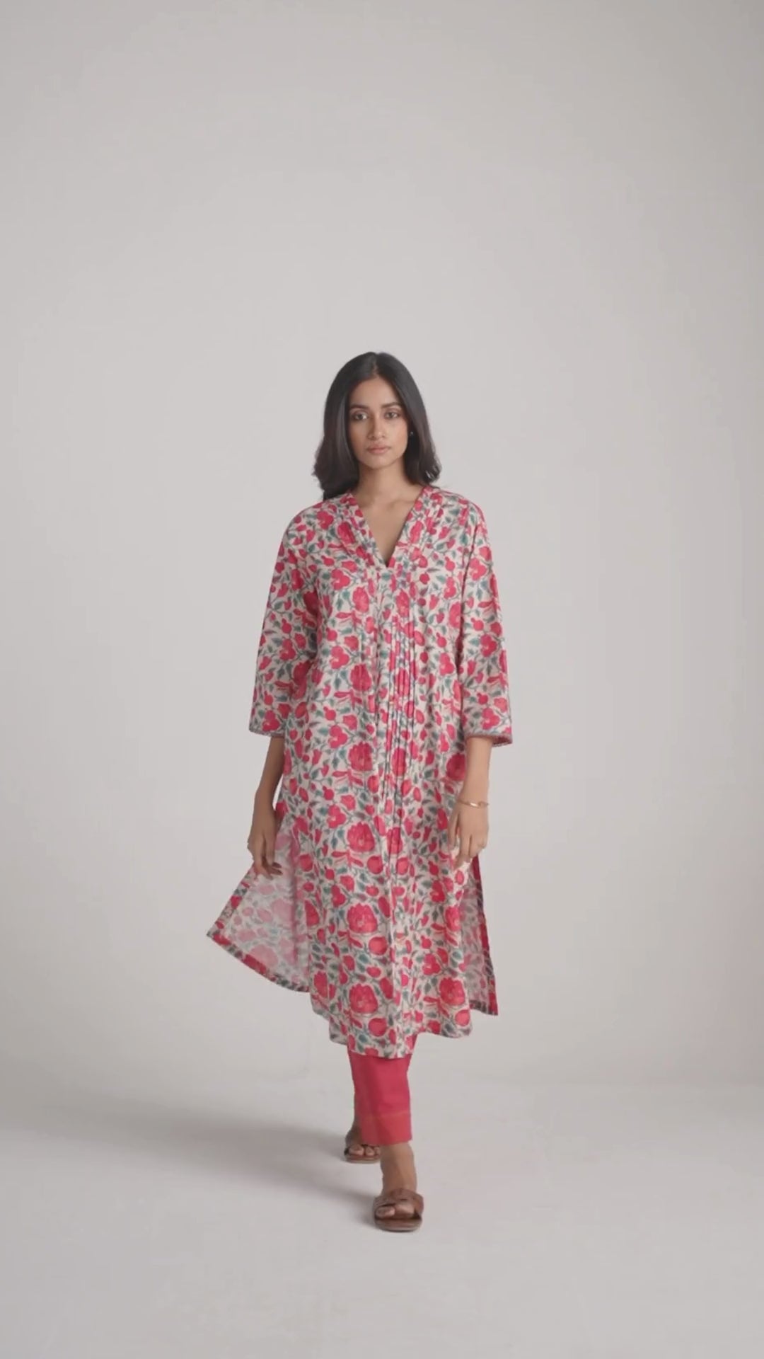 Beige and Red Cotton Print Co-ord Set