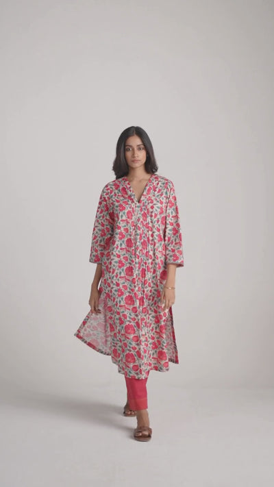 Beige and Red Cotton Print Co-ord Set