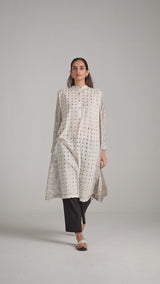 Off White and Black Print Linen Co-ord Set