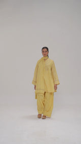 Yellow Mul-Chanderi Kurta Set