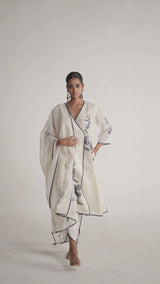 Ivory Navy Angrakha Chanderi Kurta Set
