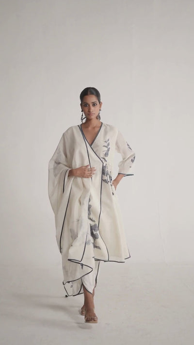 Ivory Navy Angrakha Chanderi Kurta Set
