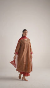 Lark Beige and Dull Maroon Tissue Print Kurta Set