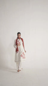 Ivory and Maroon Pure Chanderi Kurta Set