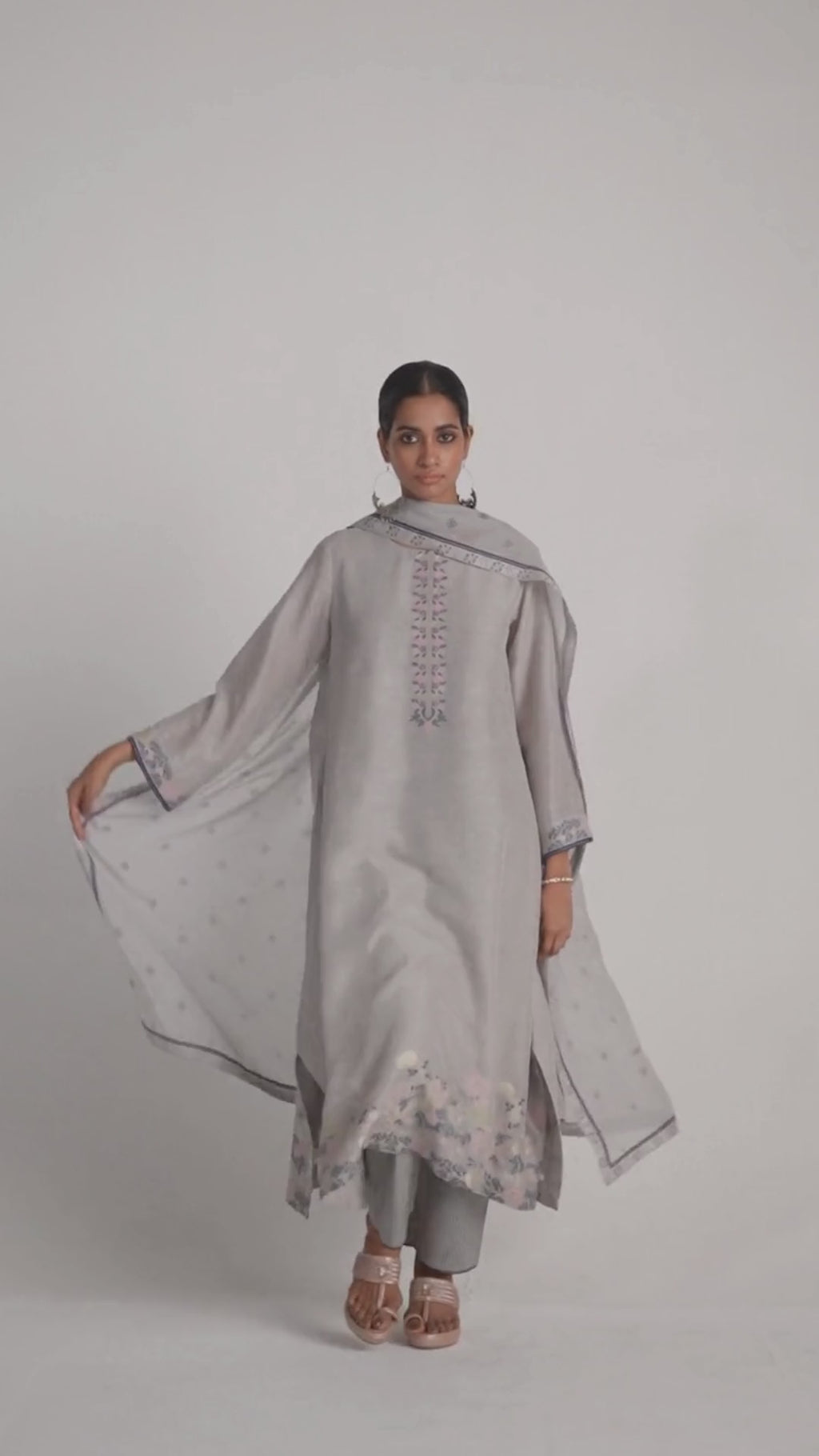 Grey Woven Kurta Set