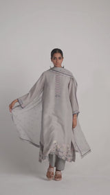Grey Woven Kurta Set