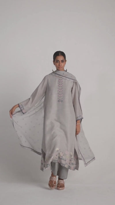 Grey Woven Kurta Set