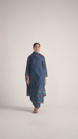 Legion Blue Woven Chanderi Kurta Set