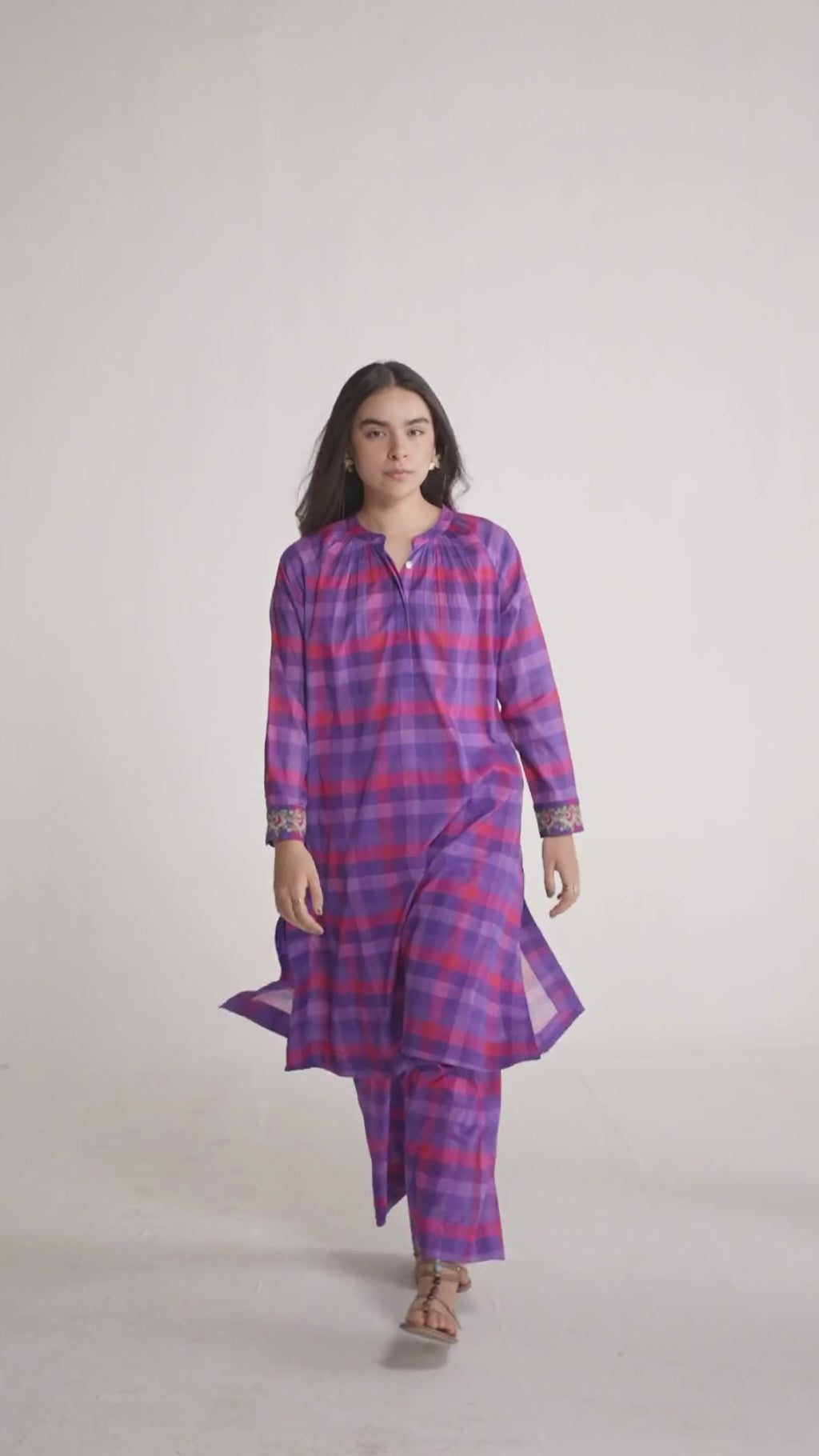 Purple Checkard Mul Mul Co Ord Set
