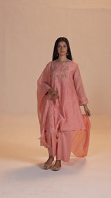 Coral Almond Chanderi Festive Kurta Set