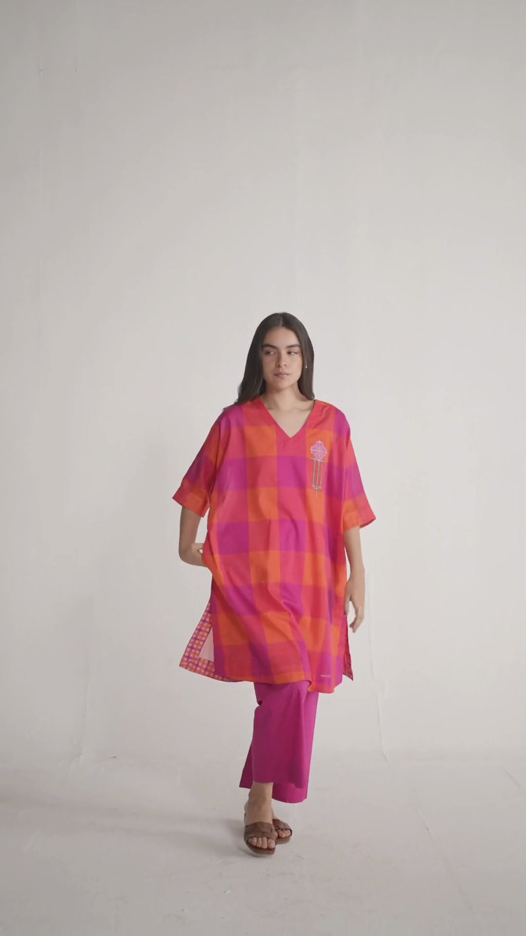 Tomato and Fuchsia Mul Mul Co Ord Set