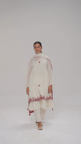 Ivory and Maroon Pure Cotton Kurta Set
