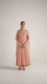 Peach Georgette Anarkali Kurta Set