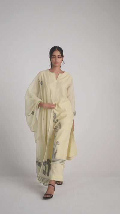 Butter Yellow Chanderi Woven Kurta Set