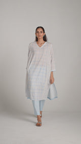 Baby Blue and Off-White Check Print Linen Co-ord Set