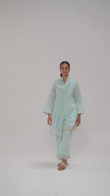 Ice-Blue Mul-Chanderi Kurta Set