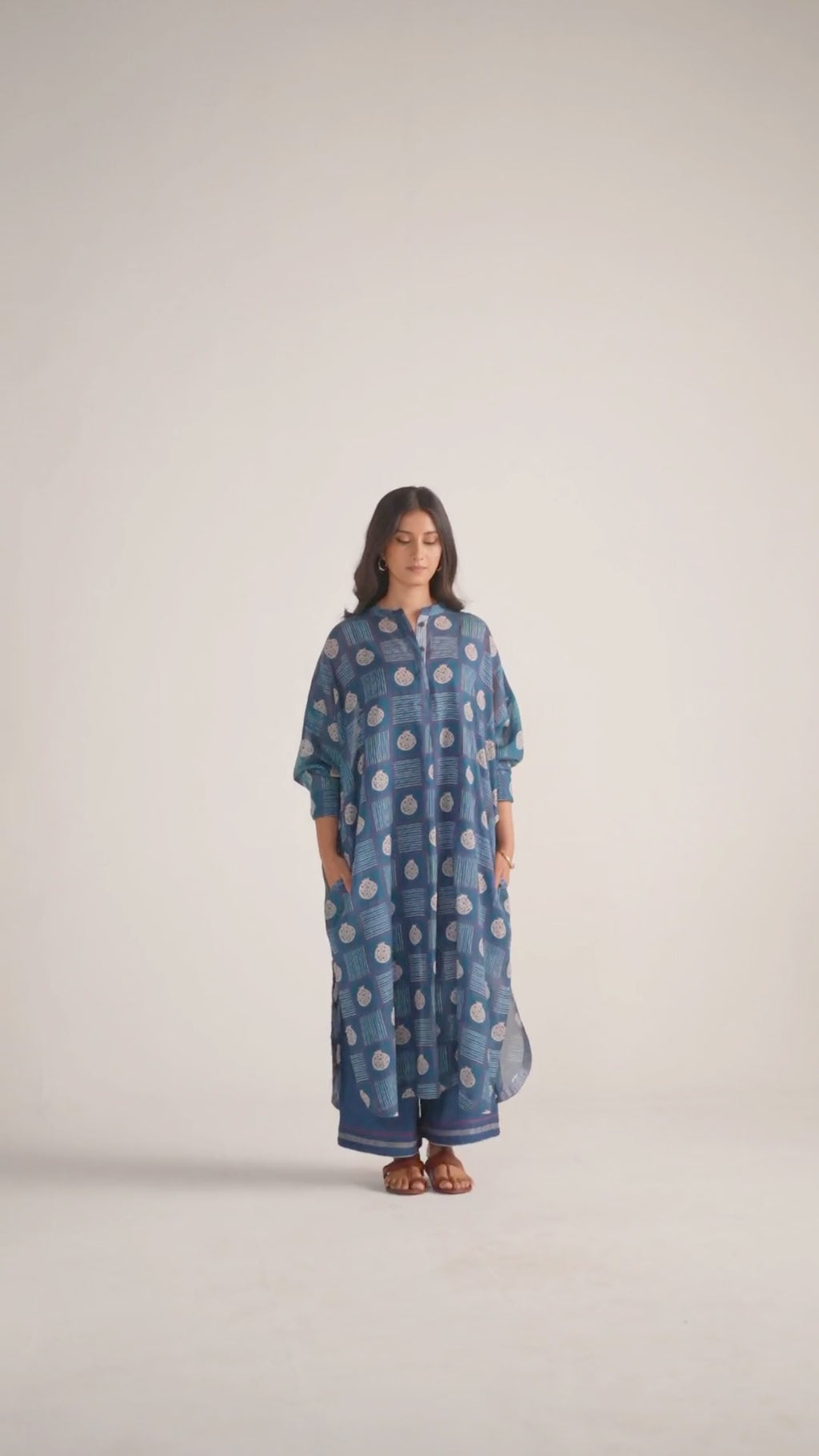 Morroccan Blue Anar Print Mul-Chanderi Co-ord Set