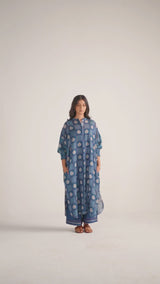 Morroccan Blue Anar Print Mul-Chanderi Co-ord Set