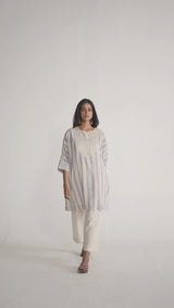 Cream and Blue Mul Chanderi Co-ord Set