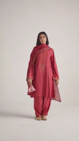 Jester Red Pashmina Kurta Set