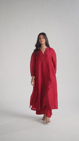 Chili Pepper Red Silk Print Co-ord Set