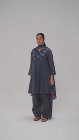 Deep Blue Printed Mul-Mul Kurta Set