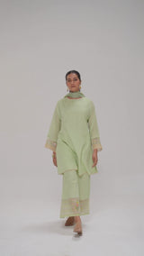 Pistachio Mul-Chanderi Kurta Set