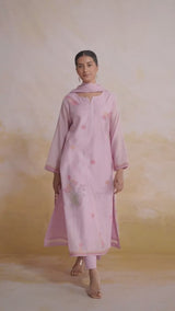 Fragrant Lilac Woven Chanderi Linen Kurta Set