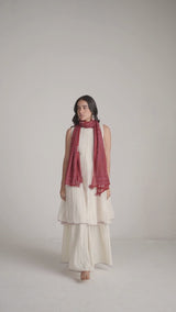 Ivory and Maroon Pure Chanderi Kurta Set