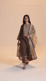 Deep Mahogany Woven Kurta Set