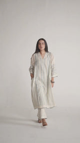 Ivory With Blue Cotton Linen Co-ord Set