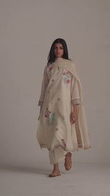 Pristine White Woven Kurta Set